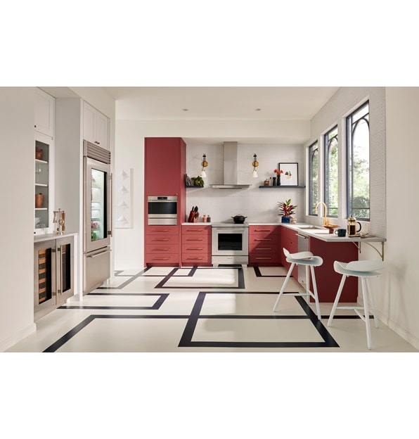 Wolf Convection Steam Oven (CSO3050CM/B) featured in a bright and open geometric kitchen design.