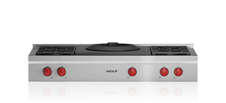 Wolf Dessus de cuisinière à brûleur scellé de 48 po - quatre brûleurs et un brûleur pour wok SRT484W