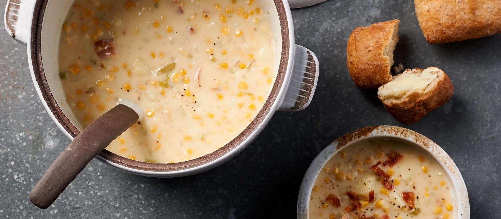 Seal fresh corn in the Wolf Vacuum Seal Drawer to enjoy this delicious chowder all year long.